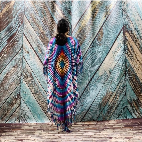 Boho Tie Dye Maxi LOA Tunic Top Dress Kaftan - Picture 5 of 12